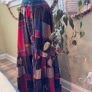Vintage Boho Patchwork Cotton Maxi Skirt EXTRA LONG
